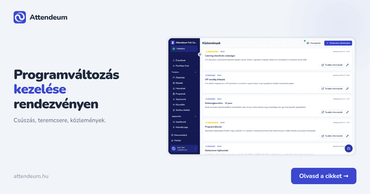 Programváltozás kezelése rendezvényen: csúszás, teremcsere, közlemények