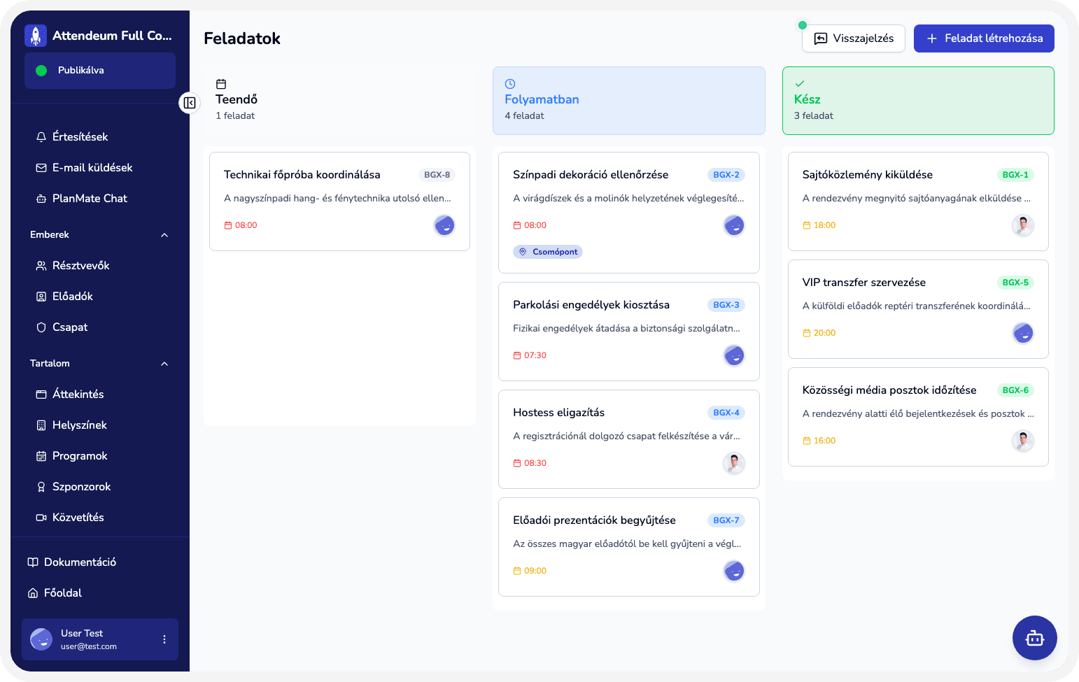 Team task board for event operations in the Attendeum admin