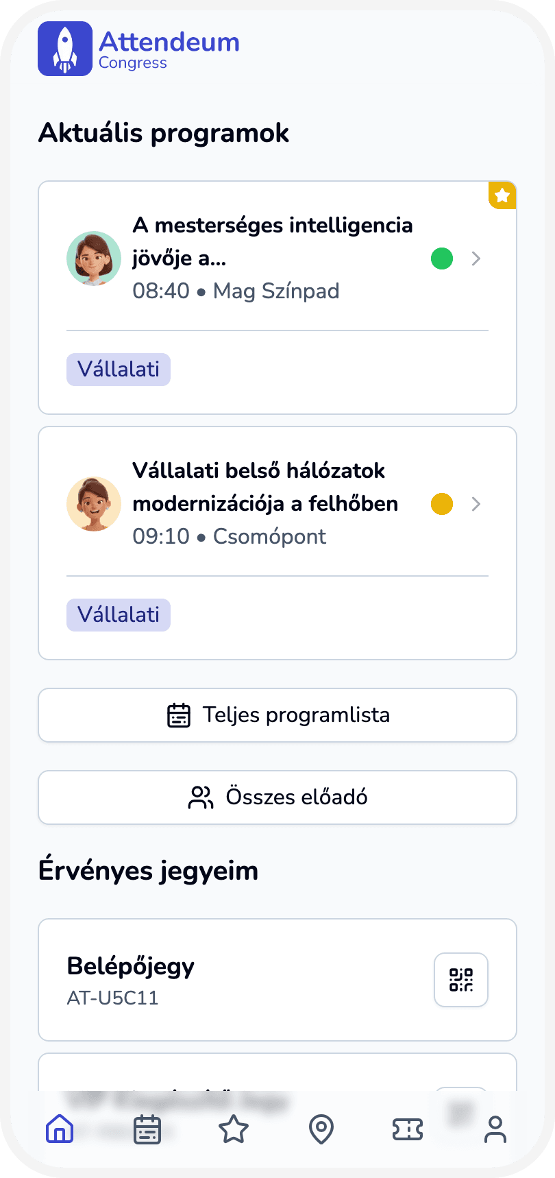 Konferencia app indulás linkes és QR kódos megosztással.