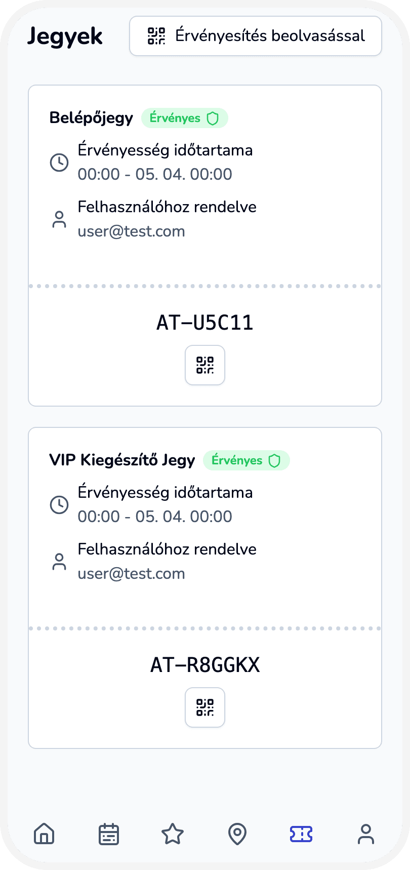 Attendee ticket and QR check-in screen on a phone